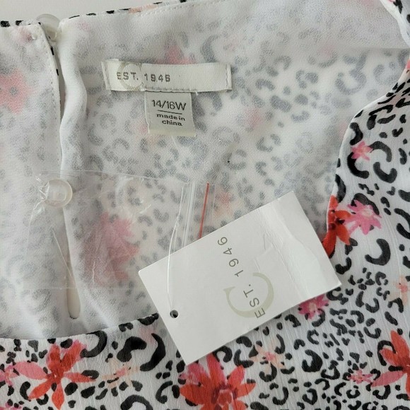 NWT Cato Est.1946 Womens Blouse Cheetah Floral Print Peplum Dolman Sleeve 14/16W - Picture 10 of 11